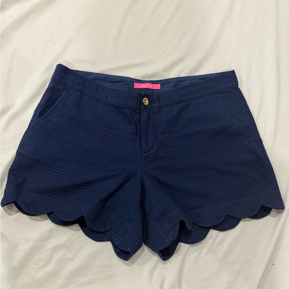 Lilly Pulitzer Navy Scalloped High Waist Shorts